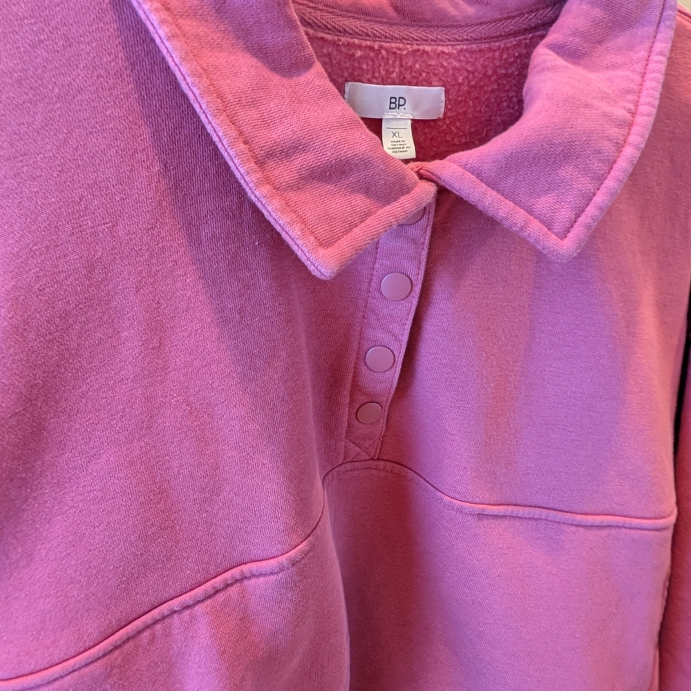BP Pink Fleece Cropped Pullover With Button Collar - Picture 5 of 6